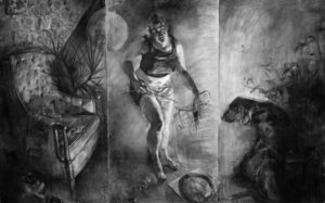 Melanie Johnson's “Wild Domestic,” charcoal on arches, 72 inches by 144 inches