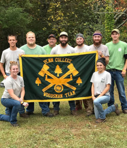 Representing Penn College at a recent woodsmen’s meet in North Carolina, as well as in a gratifying demonstration of community service on the way home, were (from left) students Kristin E. Cavanaugh, Bellefonte; Aaron V. Jedrziewski, Williamsport; and Jackson H. Gehris, Cogan Station; G. Andrew Bartholomay, assistant professor of forest technology; and students Levi J. Weidner, Mechanicsburg; William A. Morrow, Newville; Tyler W. Lauver, Mifflinburg; Abigail L. Hufnagle, Lewisburg; and Derick S. Gower, Sunbury.