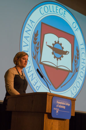 Keynoter Carolyn R. Strickland, vice president of enrollment management/associate provost, refutes misconceptions about manufacturing jobs. 