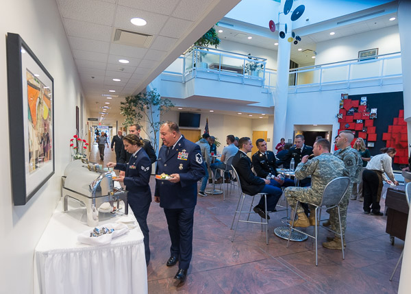 The military presence of the college's students, employees and partners is well-represented at an SASC reception.