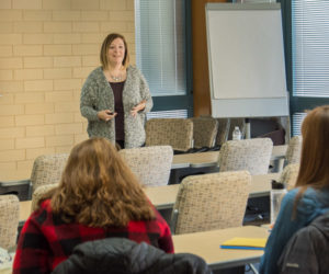 Mallory L. Weymer, coordinator of student health and wellness education and suicide prevention specialist, co-presents a session on Mental Health and College Transitions. Also presenting was Kathy W. Zakarian, director of counseling.