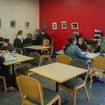 Students band in Bookmarks Café to finalize projects and cram for finals.