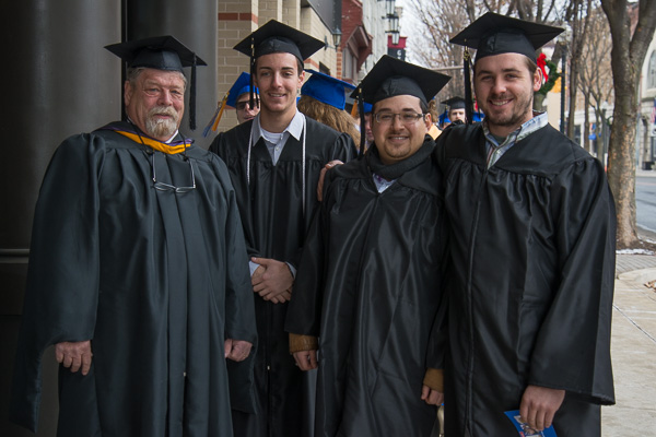 Freeze frame! Although chilly weather made for a brisk walk to get back inside, this group from the School of Construction & Design Technologies – led by dean Marc E. Bridgens, returning to the classroom after more than 17 years in administration – readily obliged a photographer.