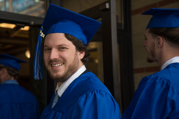Jan J. Bruegmann, an automotive restoration technology major, radiates elation.