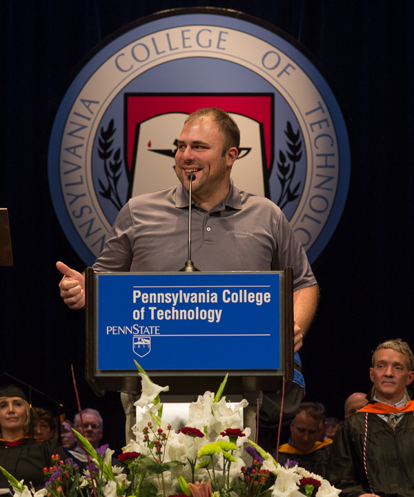 Thorne talks about his love of Penn College and urges graduates to listen to others –“Everyone has a story” – and to connect with them in new and surprising ways. 