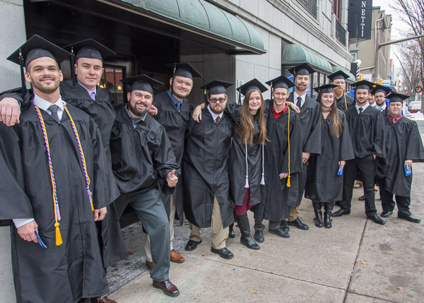The Fall 2017 class of welding engineering and fabrication technology pauses en route to the Arts Center.