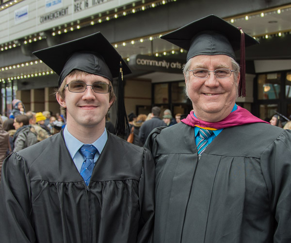 Information technology sciences: gaming and simulation graduate Frank R. Suchwala with his proud dad, Chef Frank M. Suchwala, associate professor of hospitality management/culinary arts.