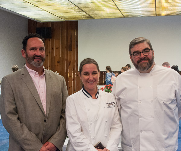 Sharing their time and expertise (from left) are Fall Food Show judges – all members of the college’s Hospitality Advisory Committee: Chefs James Fry, Heather Luse and Kris Patterson.