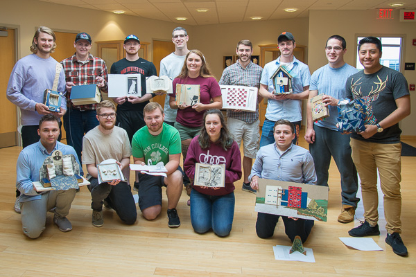 Some of the faces behind the creations! Early in the Fall 2017 semester, students in an Architectural Design Studio VI class, taught by Dorothy J. Gerring, deliver their upcycled creations to The Gallery. 