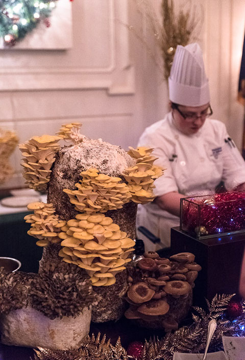 Culinary arts and systems student Magdalen C. Bennett, of Erie, prepares cuisine at the buffet reception that served 130 guests.