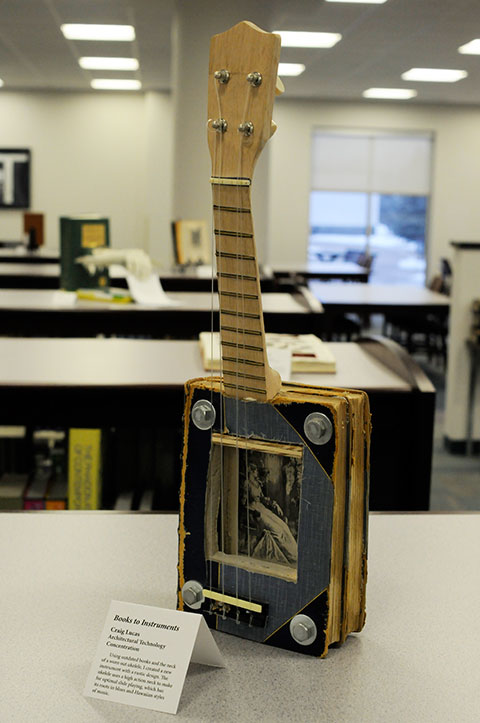 Craig A. Lucas, a building science and sustainable design: architectural technology concentration major from West Chester, used the neck of a worn-out ukulele in his 