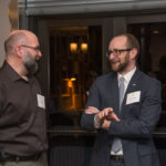 Donald J. Luke (left), director of facilities operations and a loyal supporter of the Penn College Fund, enjoys conversation with Kyle A. Smith, executive director of the Penn College Foundation. 