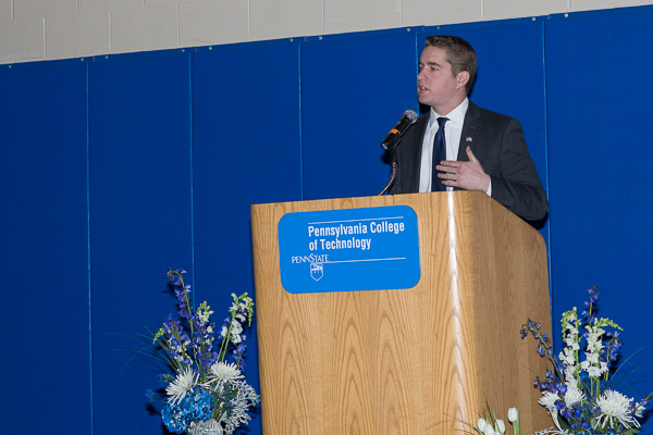 Zachary J. Kravitz, a construction management student from Berwyn and recipient of three scholarships, shares with the crowd his “immense gratitude and appreciation.