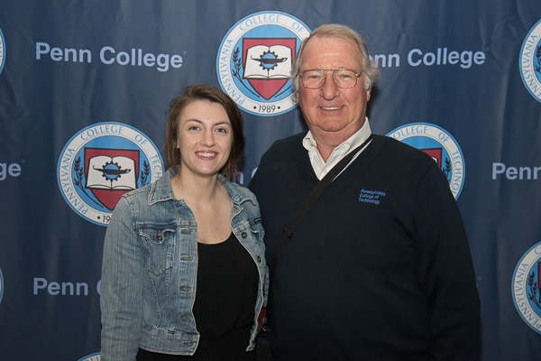 Nia M. Romanowicz, recipient of the Carolyn G. Martin Memorial Scholarship, is joined by her scholarship’s benefactor, William J. Martin, who served as the college's senior vice president and is chairman of the Community Arts Center Board of Directors.