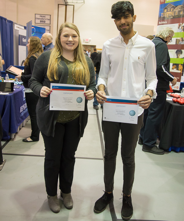 In preparation for Career Fair, engineering design technology students Sabrina S. Toplovich and Talal A. Almohaimeed sat for the Certified SolidWorks Professional exam and successfully completed their certifications. (The college is an official proctored test site for the exam and Penn College students have free access to the $300 exam via the college’s SolidWorks subscription.) Toplovich is from Spring Creek, and Almohaimeed is originally from Saudi Arabia.  