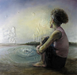 Judith Peck’s “Ripple Effect,” oil and plaster on board, 31 inches by 33 inches