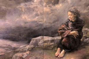 Peck’s “Steeled,” oil and plaster on board, 40 inches by 60 inches