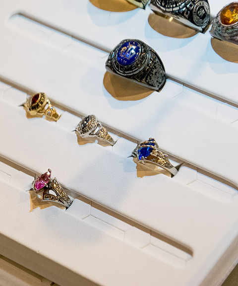 A selection of class rings awaits Grad Finale shoppers ...