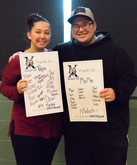 The sister-brother team of Mandy M. and Joseph M. Myers, of Duke Center, name-drop some of the help they've had along the way to their degrees. She's an applied human services student; he's majoring in information technology sciences-gaming and simulation.