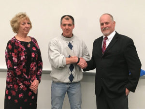 From left are JoAnn Dobeck; Bradley A. Zeigler; and Penn College student Mark A. Valchar, of Petersburg, recipient of the 2018 Ed Dobeck Award.