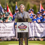President Gilmour addresses the crowd at the 2013 Little League Baseball World Series, her first as board chair.