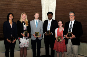 Recipients of the 2018 Penn College Awards (from left), representing an impressive honor roll of student involvement and leadership: Bryonna A. Aldubayan, Hanna Jo Williams, Caleb E. Cartmell, Andrew Smith, Alexandra M. Lehman and John M. Matthews. (Efrem K. Foster was unable to attend due to military service.)