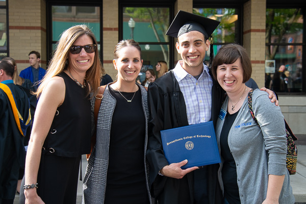 Monteleone with his Institutional Advancement and Admissions “family.” From left: Becky J. Shaner, Claire Z. Biggs and Sarah R. Shott. 