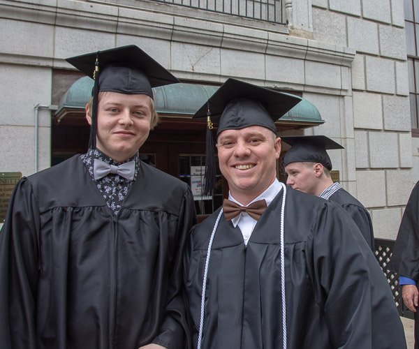 Manufacturing engineering technology graduates Lucas P. Crawford, of New Bethlehem, and Luke J. Davies, of Montoursville, join forces in ties that bind.