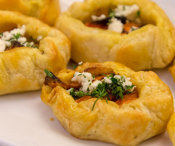 The “tea”-themed buffet includes a savory roasted-carrot and feta tart by Linea M. Kelley, of Turtlepoint.