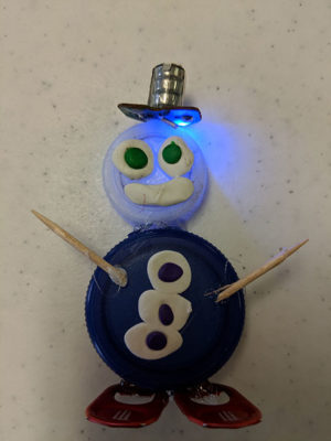 DeMario Baer, an eighth-grade student who attends the Intermediate Unit 17, Alternative Education program, earned recognition for innovation in meeting the challenge with his snowman, “Mr. Keebs,” which featured red and blue LED lights powered by a simple circuit board with batteries (taken from a broken stress ball).