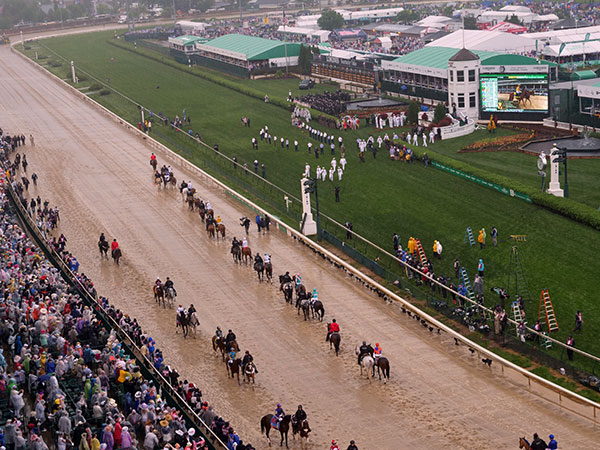 The view from the roof of Churchill Downs as the Derby hopefuls head to the starting gate. 