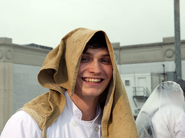 Therrien finds another use for his apron to watch the Kentucky Derby. 