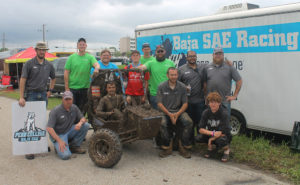 Members of Penn College’s Baja SAE team mark another successful showing at the recent competition in Pittsburg, Kansas. Front row (left to right): John G. Upcraft, faculty adviser; Trevor M. Clouser, of Millmont; Daniel M. Gerard, of Doylestown; and Mark A. Turek, of Red Lion. Back row: Jonathan R. Sutcliffe, of Orangeville; Christopher M. Schweikert, of Jamison; Matthew J. Nyman, of Lock Haven; Joshua J. Cover, of Selinsgrove; Mathias Decker, of Farmington; Travis J. Scholtz, of New Kensington; Shujaa AlQahtani, of Saudi Arabia; and Logan B. Goodhart, of Chambersburg. 