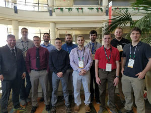 Penn College plastics and polymer engineering technology students gather in Orlando, Fla., where their campus chapter of the Society of Plastics Engineers received worldwide recognition. Front row (from left): Lucas S. Poche, Lewistown; Nathan A. Rader-Edkin, Williamsport; Ryan M. Huling, Jersey Shore; Danial J. Kilinski, Montague, Mich.; David A. Pfahler, Telford; and Harold C. Lampe IV, Phoenixville. Back row (from left): Logan A. Tate, Williamsport, chapter president; Dante C. Fiamingo, Montoursville; Anthony P. Wagner, Williamsport; Andrew W. Woods, York; and Spencer L. Cotner, Muncy.