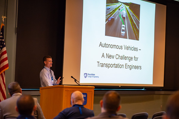 Keynoter Sean Brennan, a professor in Penn State's College of Engineering, discusses several interlocking developments regarding autonomous vehicles – 