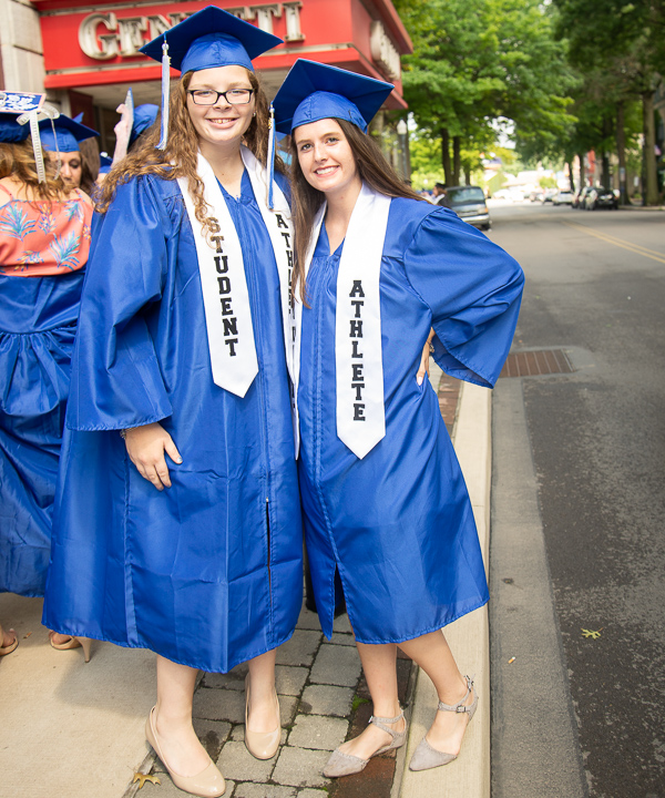 Sporting “Student Athlete” stoles are Elizabeth K. Asher (left) and Kassandra D. Winters, softball teammates who both received degrees in health arts: practical nursing emphasis. 
