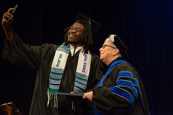 A special selfie-made memory for Gibreel B. Conteh, of Philadelphia, who added a bachelor's in automotive technology management to a related associate degree he completed last year