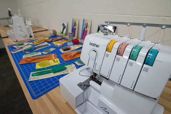 Among the creative kits awaiting students in the Gilmour Tinkertorium are sewing supplies.