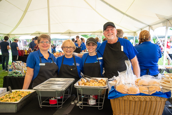 Delicious service with a smile! The Dining Services team turned out in full force to feed the masses. Among them (from left): Lucina J. Lowmiller, Jane L. Williams, Rochelle A. Splain and James E. Weibley
