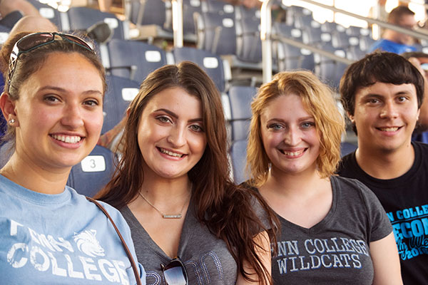 Enjoying Penn College Night at BB&T Ballpark are (from left) Kelsey L. McKenrick, of Gilbertsville; Courtlyn A. and Madison P. Trautman, of Herndon; and Joseph S. Colangelo, of Coal Township. McKenrick and Courtlyn Trautman are dental hygiene majors, Madison Trautman is a nursing student, and Colangelo is enrolled in building automation technology: mechatronics engineering technology concentration.
