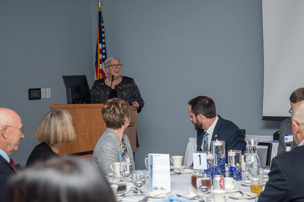 The president delivers a warm welcome to Hall of Fame guests. 