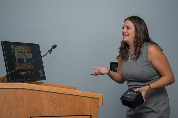 Steer delivers remarks following her induction. 