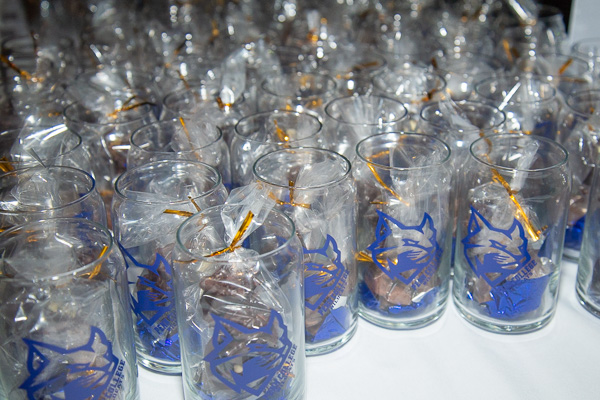 Giveaways await tent revelers: Wildcat glassware stuffed with chocolates made by baking and pastry arts students. 