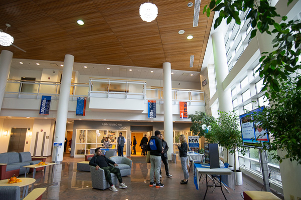 With new décor, the lobby of the Student & Administrative Services Center serves as a welcoming hub for information. 