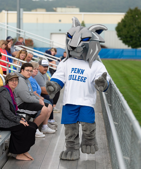 The Wildcat pumps up the fans in the stands.