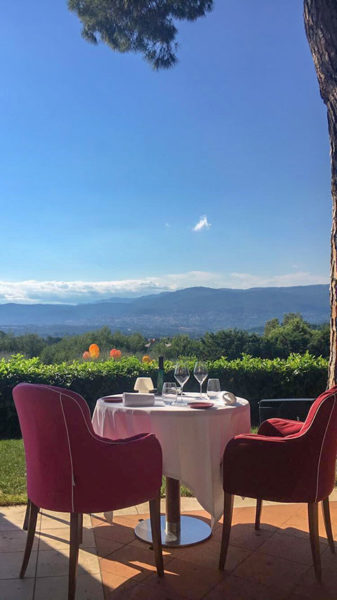 A photo taken by Therrien shows the view from one of the two gourmet restaurants in which he and classmate Smith worked during summer internships in Moujins, France, near Cannes.