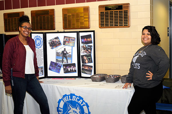 Advocating for the Wildcat Events Board at the Campus Life Involvement Fair are Ja'quela Dyer (left), of Dover, Del., enrolled in business administration: sport and event management concentration, and pre-nursing student Aaliyah E. Torres, of Lebanon.
