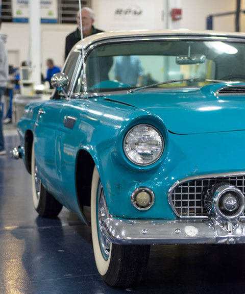 A 1956 Ford Thunderbird graces the collision repair/automotive restoration lab ...