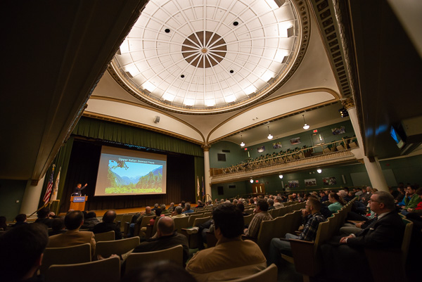 The auditorium's magnificent dome reflects the evening's enlightenment.