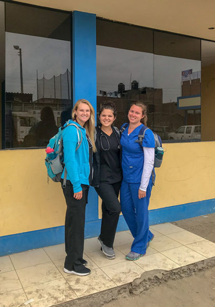 Pennsylvania College of Technology physician assistant students, from left, Valerie L. Kubalak, of Spring Mills; Bailey T. Bachman, of Lewistown; and Megan N. Heckman, of Spring Mills, gained experience in hospitals, language courses and public health fairs during a monthlong clinical rotation in Trujillo, Peru.